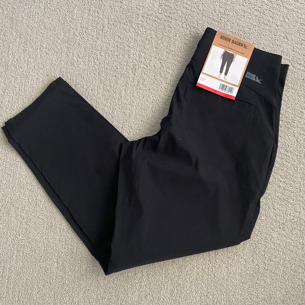 NWT Women's Eddie Bauer Horizon Straight Ankle Pant, Black Size 8